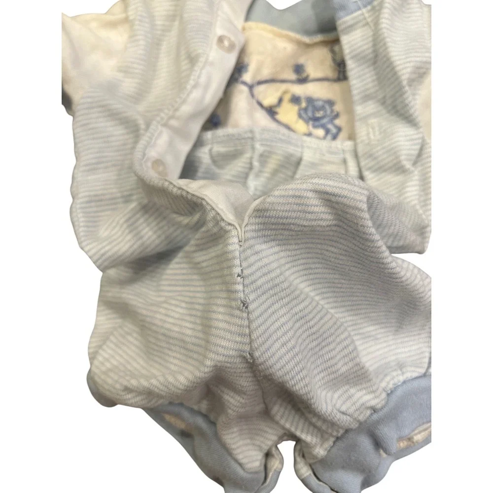 Vintage Toddle‎ Tyke Baby Romper Blue Bear Embroidered Striped Made USA Newborn